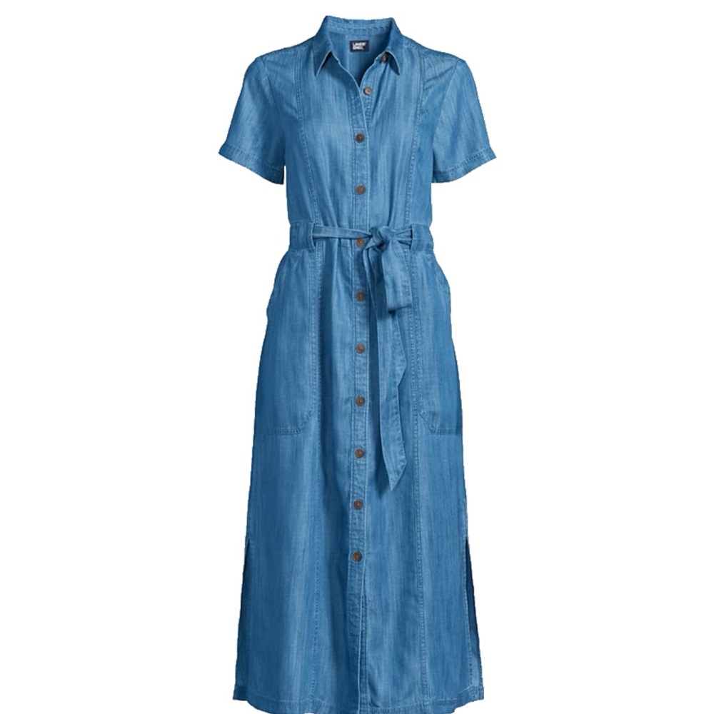 Lands’ End Tencel Blue Midi Shirt Dress